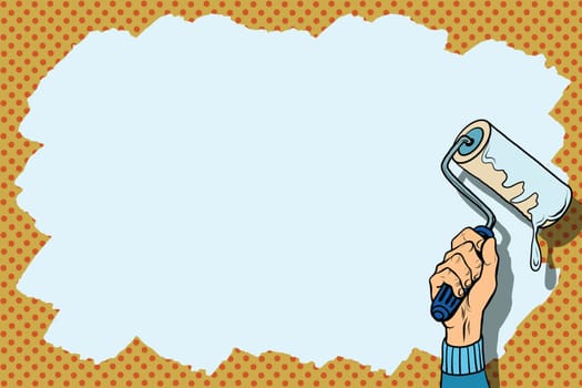 Paint background for the text pop art retro style. Roller for the paint. Repair and painting of walls