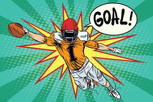 American football athlete ball goal pop art retro style. Retro sport. Sports game. The American football championship. Football Cup. League