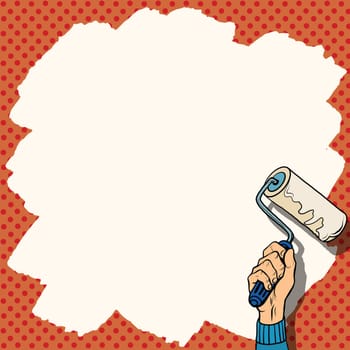 Paint background for the text pop art retro style. Roller for the paint. Repair and painting of walls