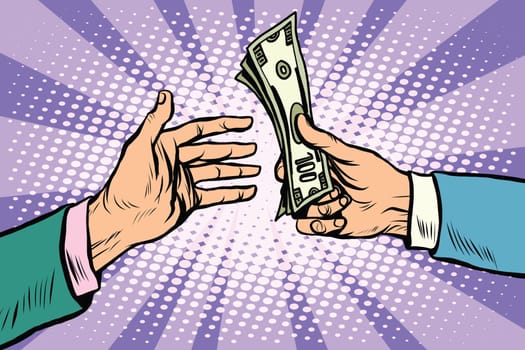 Buy sale dollars cash pop art retro style. Business concept the buyer and the seller. Retro Finance