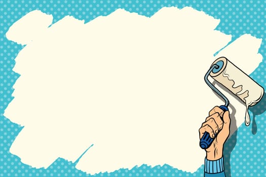 Paint background for the text pop art retro style. Roller for the paint. Repair and painting of walls
