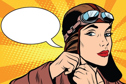 Woman retro military pilot pop art retro style. A military pilot. Retro vector aviation