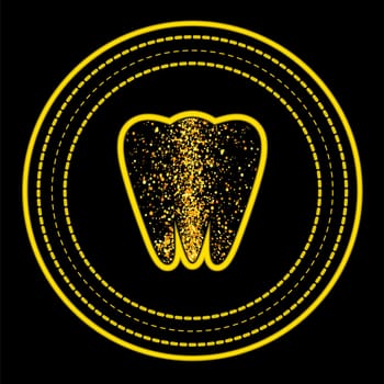 Tooth Logo on Yellow  Circle Frame. Tooth Emblem. Tooth Icon on Black Background.