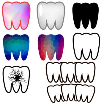 Set of Rotten Teeth and Healthy Isolated on Blue Background. Dental Treatment. SevereToothache. Filled Tooth. Symbol of Carre and Health.