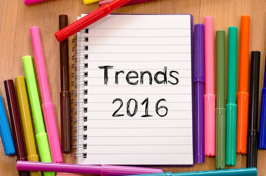 Trends 2016 text concept and colored pens