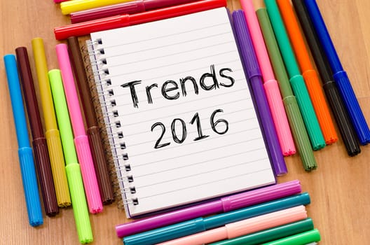 Trends 2016 text concept and colored pens