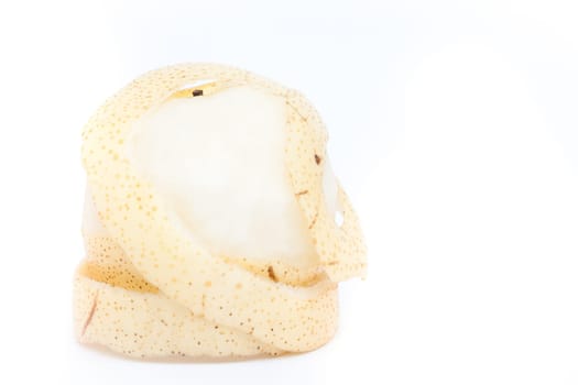Peeled Chinese pear on white background, stock photo