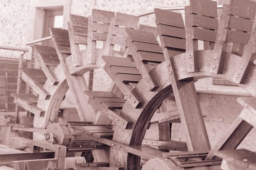 Vintage effect,two wheels watermill