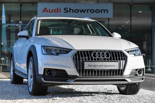 Munich, Germany - May 6, 2016: New contemporary model of 4WD crossover Audi A4 allroad quattro car with powerful diesel engine.