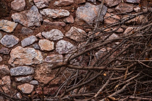 combined with hand made stone wall with mortar