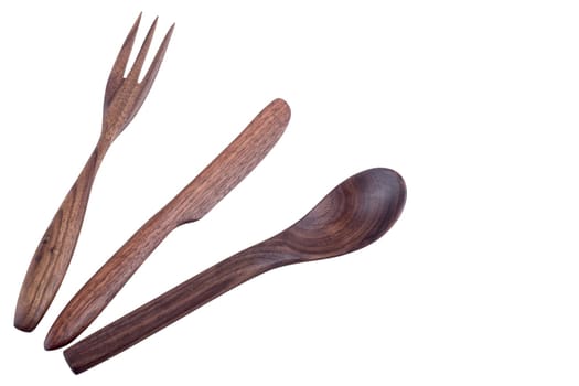 Wooden cutlery isolated on a white background