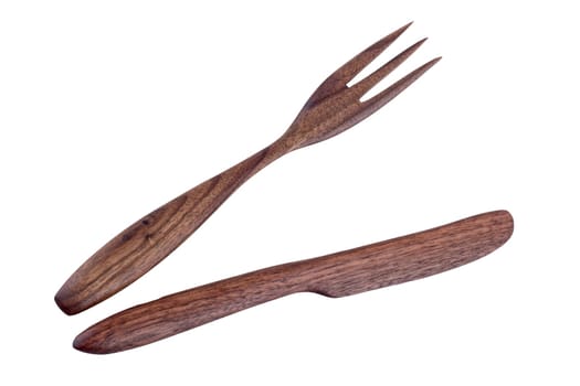 Wooden cutlery isolated on a white background