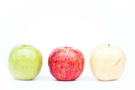 Three different kind of apples on white background, stock photo