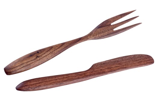 Wooden cutlery isolated on a white background