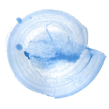 Blue watercolor stains made with spiral brush paint in vector.