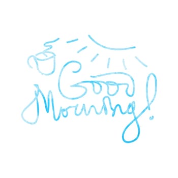 Good morning lettering and hand drawn symbols in watercolor, made in vector