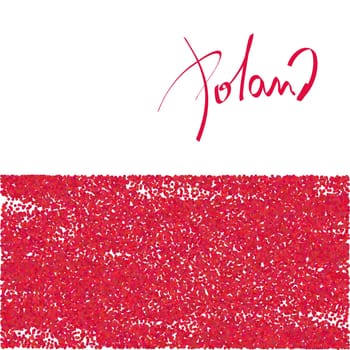 Poland, dotted flag with hand written name of the country. Vector illustration.