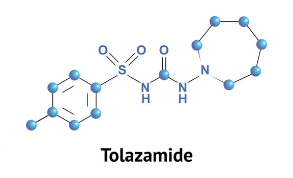 Tolazamide is sulfonylurea derivative, class of antidiabetic drugs that are used in the management of diabetes mellitus type 2. Vector medical illustration.