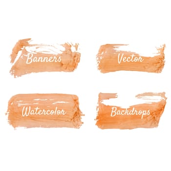Orange watercolor stains set, abstract isolated vector blots.
