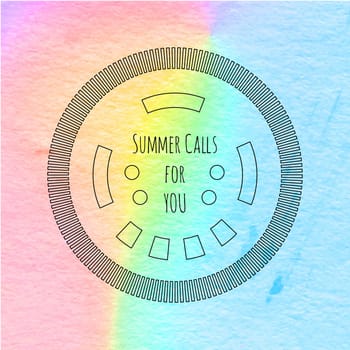Summer calls watercolor lined style stamp. Vector illustration.