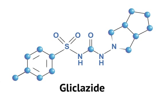 Gliclazide is sulfonylurea derivative, class of antidiabetic drugs that are used in the management of diabetes mellitus type 2. Vector medical illustration.