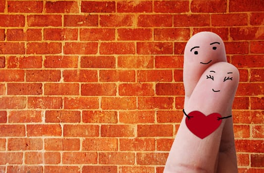 Happy couple in love with kiss and hugging