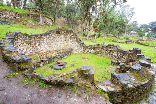 Circular ruins of a house in the ancient ruins of Kuelap, Peru