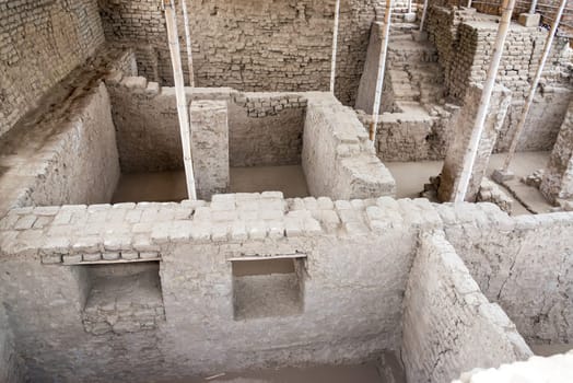 View of different rooms in the ancient Huaca de la Luna in Trujillo, Peru