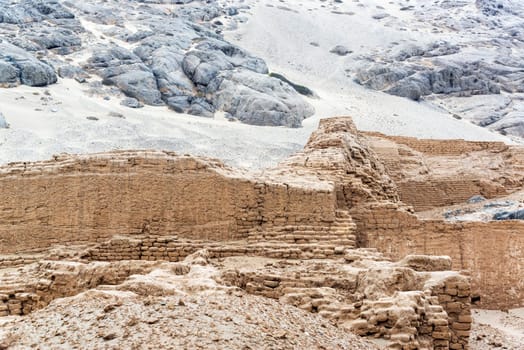 Ruins of the ancient Huaca de la Luna in Trujillo, Peru