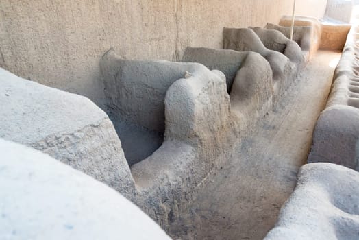 View of the adobe architecture of Chan Chan in Trujillo, Peru