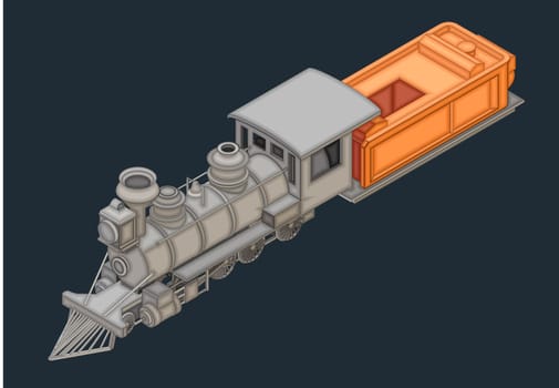 retro locomotive with wagon isometric flat vector 3d illustration