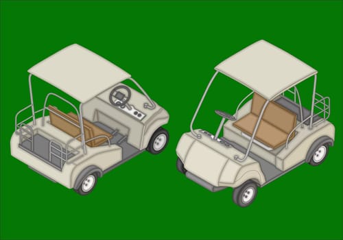 Golf cart isometric flat vector 3d illustration. Golf can icons.