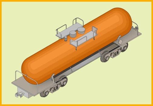 Vector isometric illustration of cistern railway tank for fuel transportation. Rail transportation isometric flat vector 3d illustration.