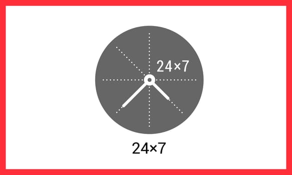 24x7 working time contour outline vector icon. Around the clock linear pictogram