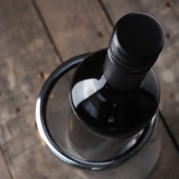 Bottle of wine with view from above,selective focus on top