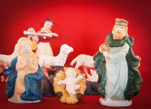 Holy Single parent, antique nativity scene figures
