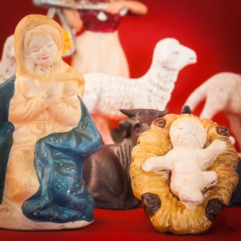 Holy Single parent, antique nativity scene figures