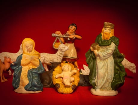 Holy Single parent, antique nativity scene figures