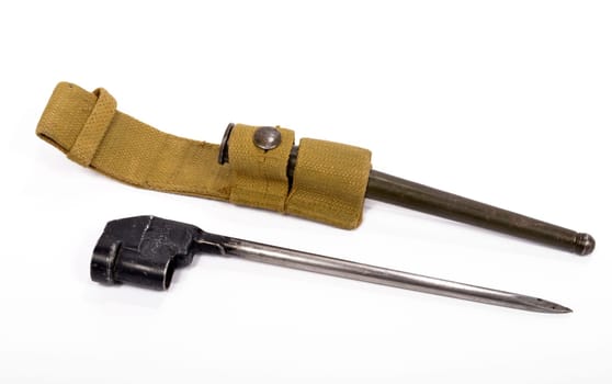 bayonet nail for the British soldier and his case on the white background