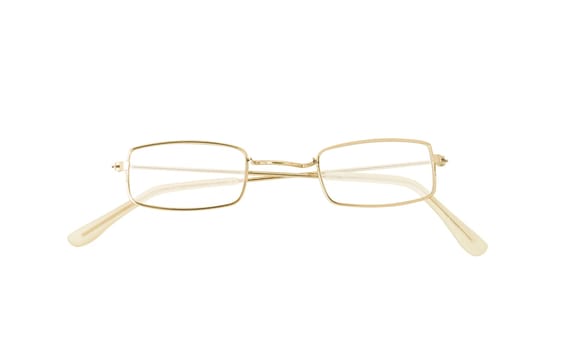 Golden eyeglasses isolated on white