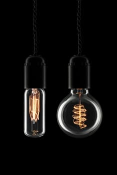 Glowing vintage style lightbulbs turned on