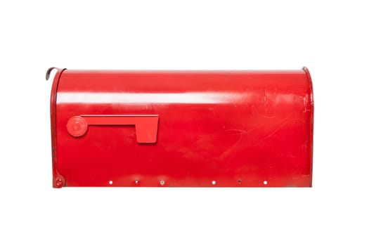 Retro mailbox on white with flag in lowered position