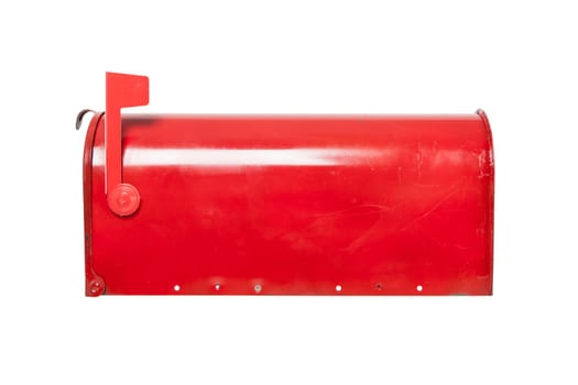 Retro mailbox on white with flag in raised position