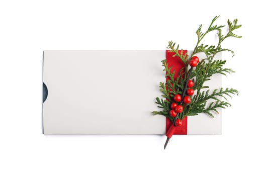 Christmas giftcard isolated with mistletoe and ribbon