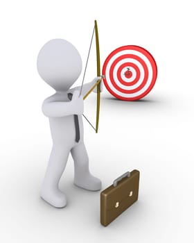 3d businessman as an archer is aiming at a target