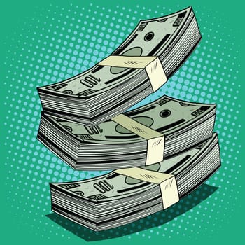 Stack of money dollar bills cash pop art retro style