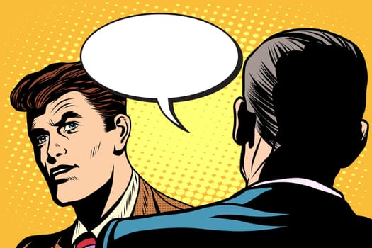 Business dialogue, negotiations pop art retro style. Diplomacy and politics. The conversation between the two men