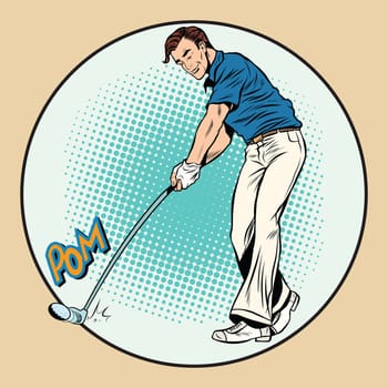 Golf player has a stick in the ball pop art retro style. Sport vector illustration. Golf championship