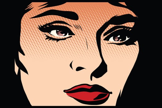 Beautiful girl face in the dark noir pop art retro style. The light and shadow. womans face vector illustration retro