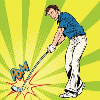 Golf player has a stick in the ball pop art retro style. Sport vector illustration. Golf championship